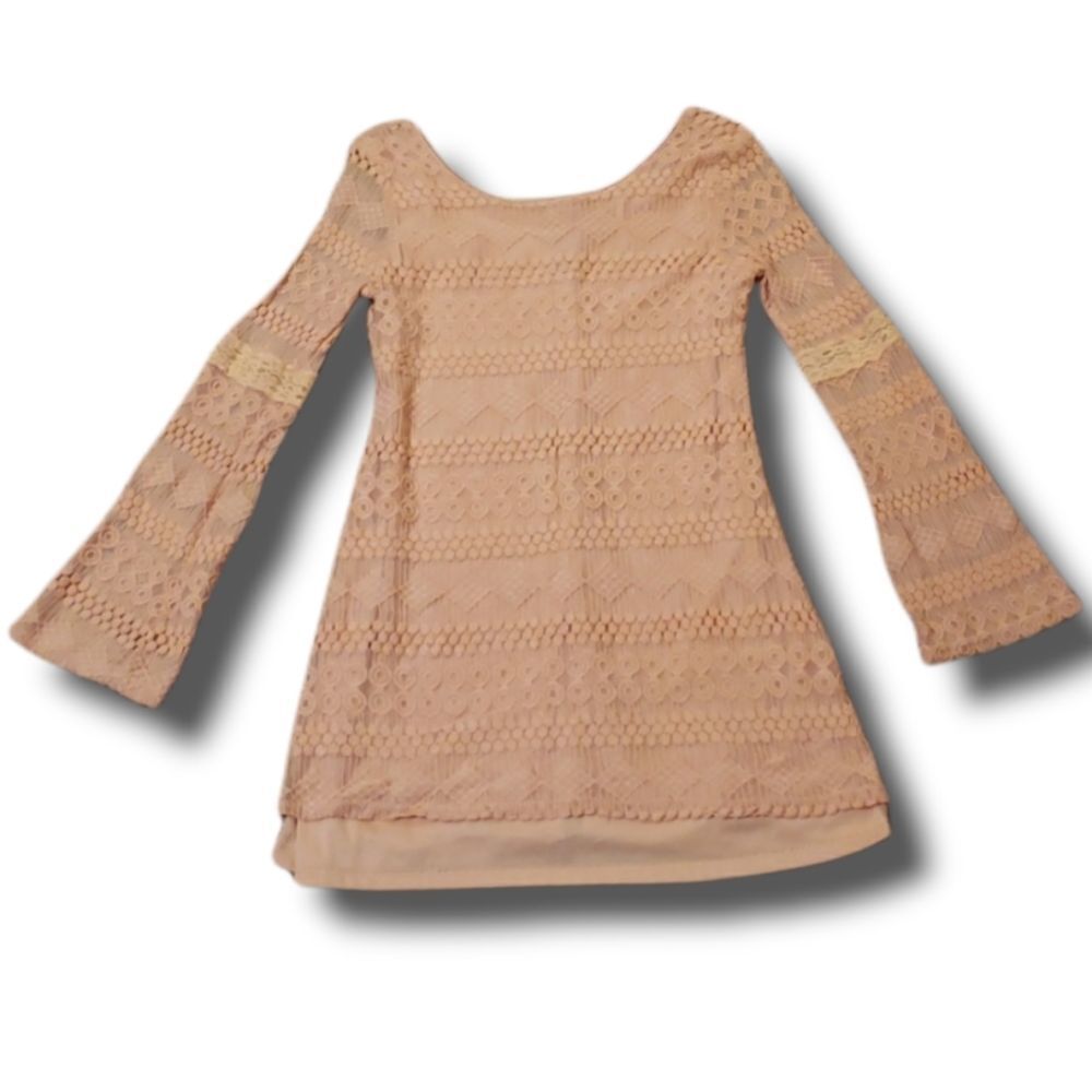 Hot Gal Junior Girls Peachy Pink Long Sleeve Lace Mini Dress Size Large